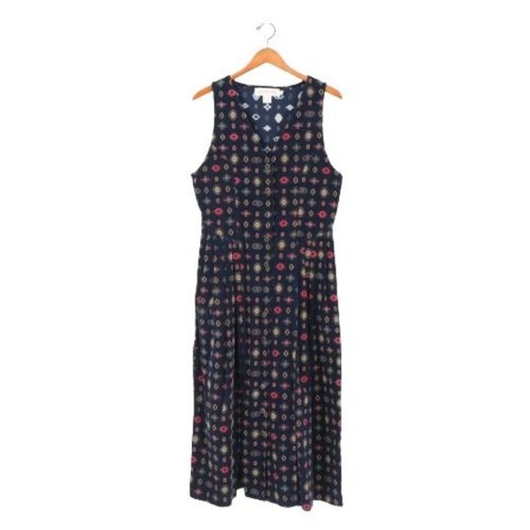 Vintage 90s All Week Long Printed Navy Blue Pinafore Jumper Dress w/ Pockets 8 - Picture 1 of 6